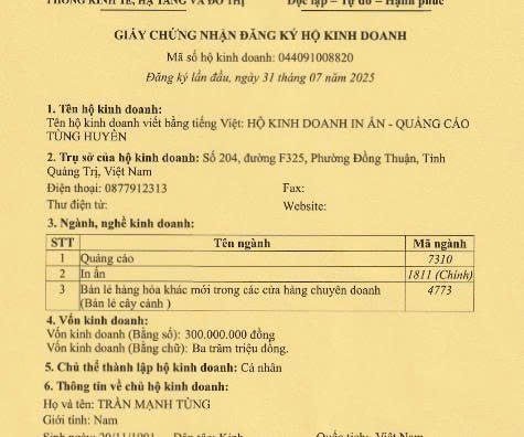 Quảng cáo Tùng Huyền - Giới thiệu giấy phép kinh doanh