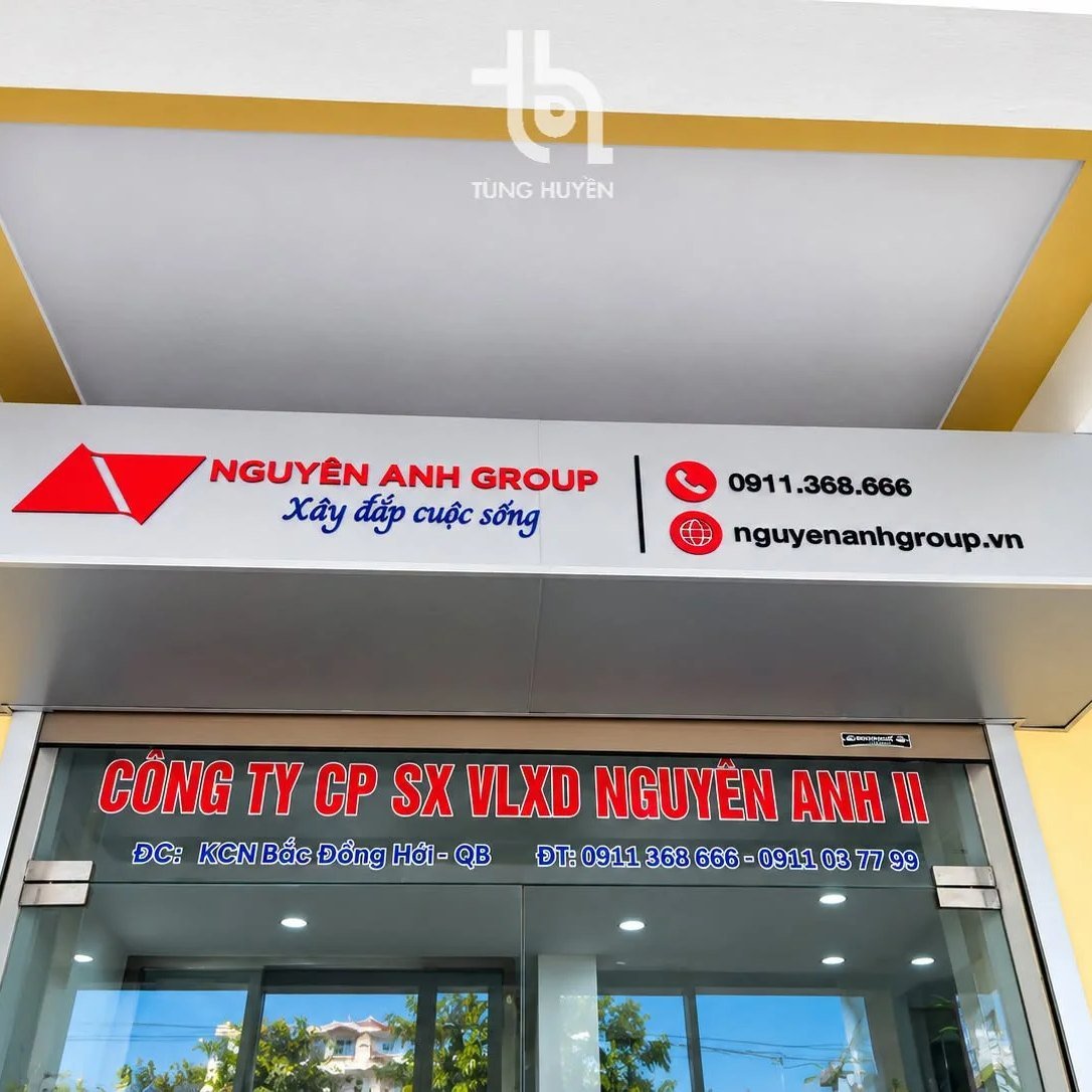 Ốp vách alu cửa cuốn và chữ nổi Nguyễn Anh Group