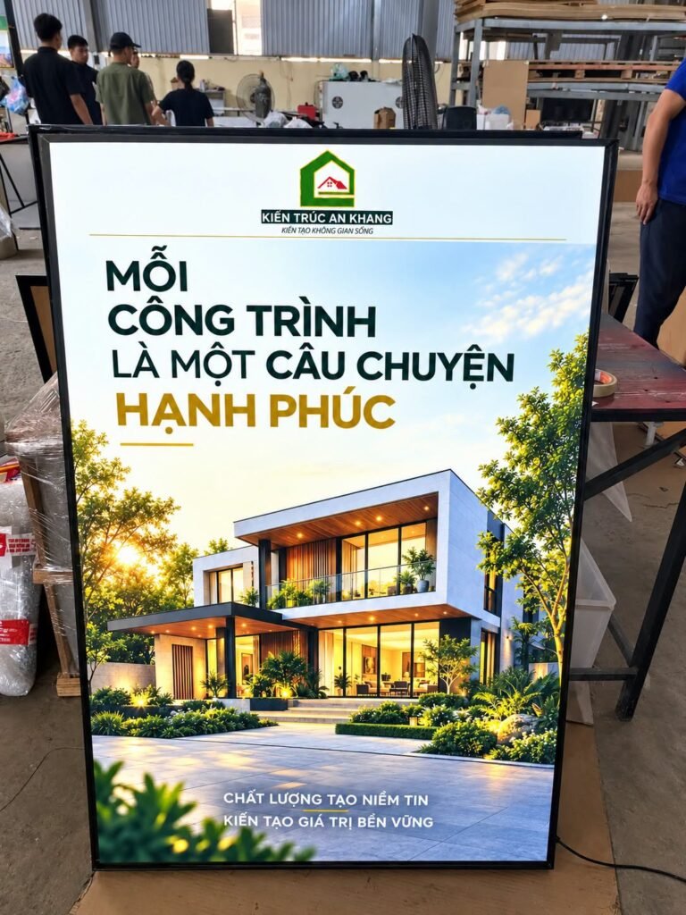 Tranh điện, hộp đèn LED treo tường cho Kiến Trúc An Khang tại Lệ Thủy – Quảng Cáo Tùng Huyền