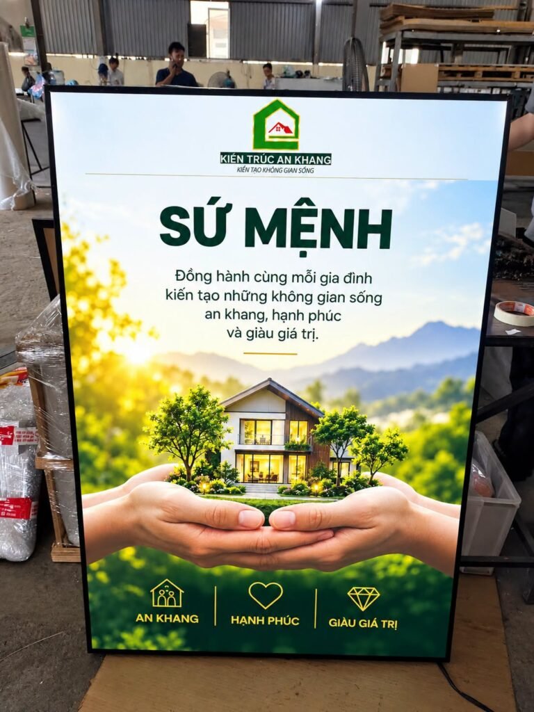 Tranh điện, hộp đèn LED treo tường cho Kiến Trúc An Khang tại Lệ Thủy – Quảng Cáo Tùng Huyền
